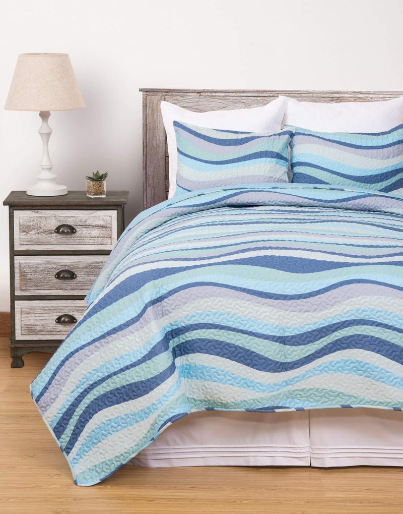 C&F Home Seawaves Sea Waves Ocean Coastal King 3 Piece Nautical Beach Theme Quilt and 2 King Shams Bedding Set - Image 4